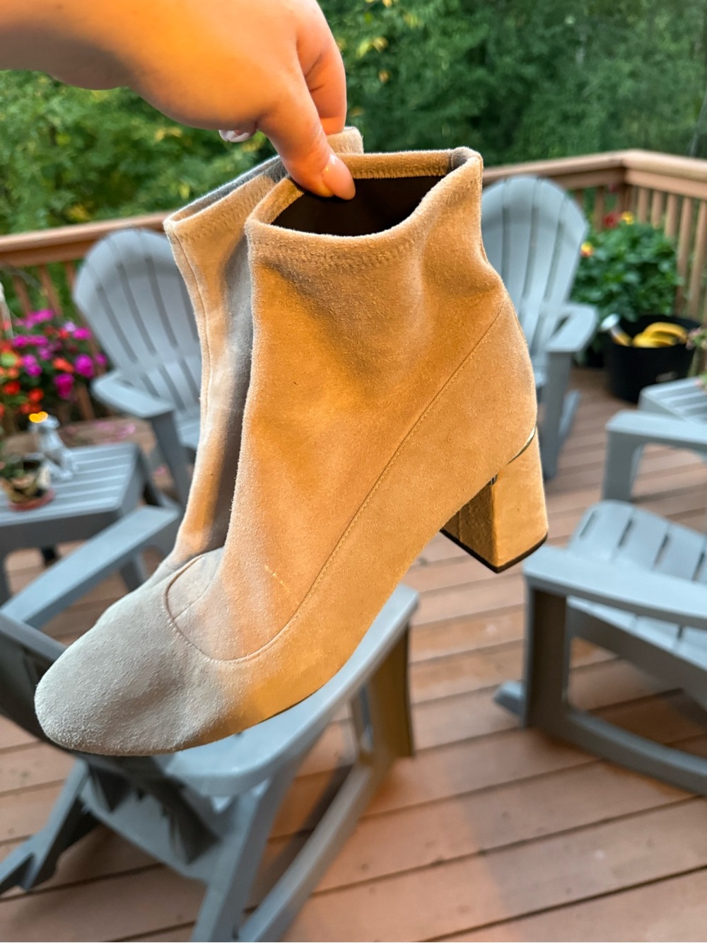 Cole Haan Tan Suede Block Heel Ankle Boots